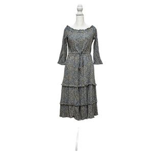 Anthropologie off shoulder blue floral midi dress